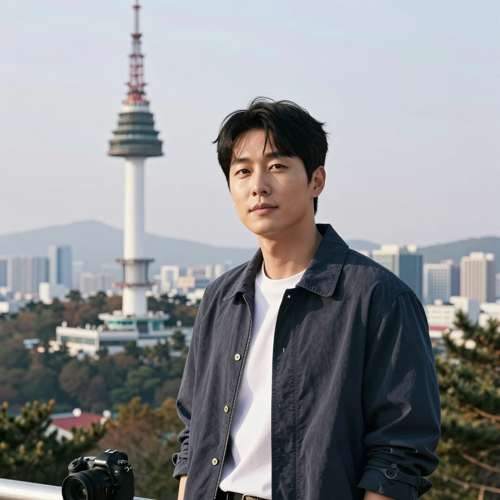 AI가 그려주는 남산 배경의 30대 한국 남성